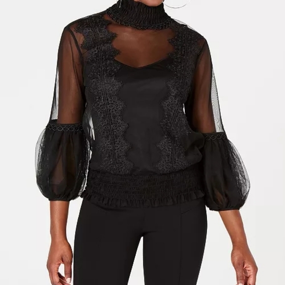 Guess Tops - GUESS‎ Luigi Appliqué Smocked Top Size Medium Black